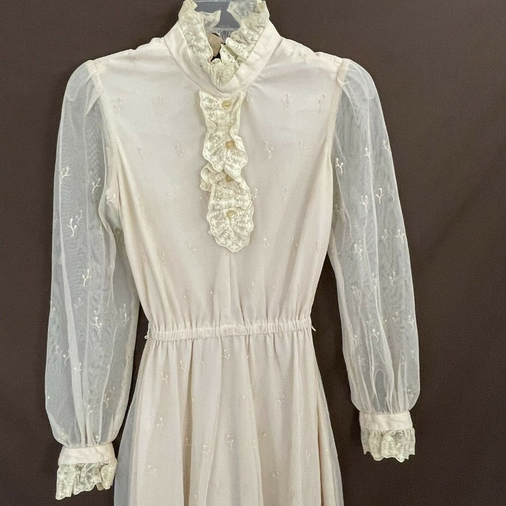 🔴 Vintage CACTUS NY Beige Lace 1960s/1970s Dress - Picture 4 of 12